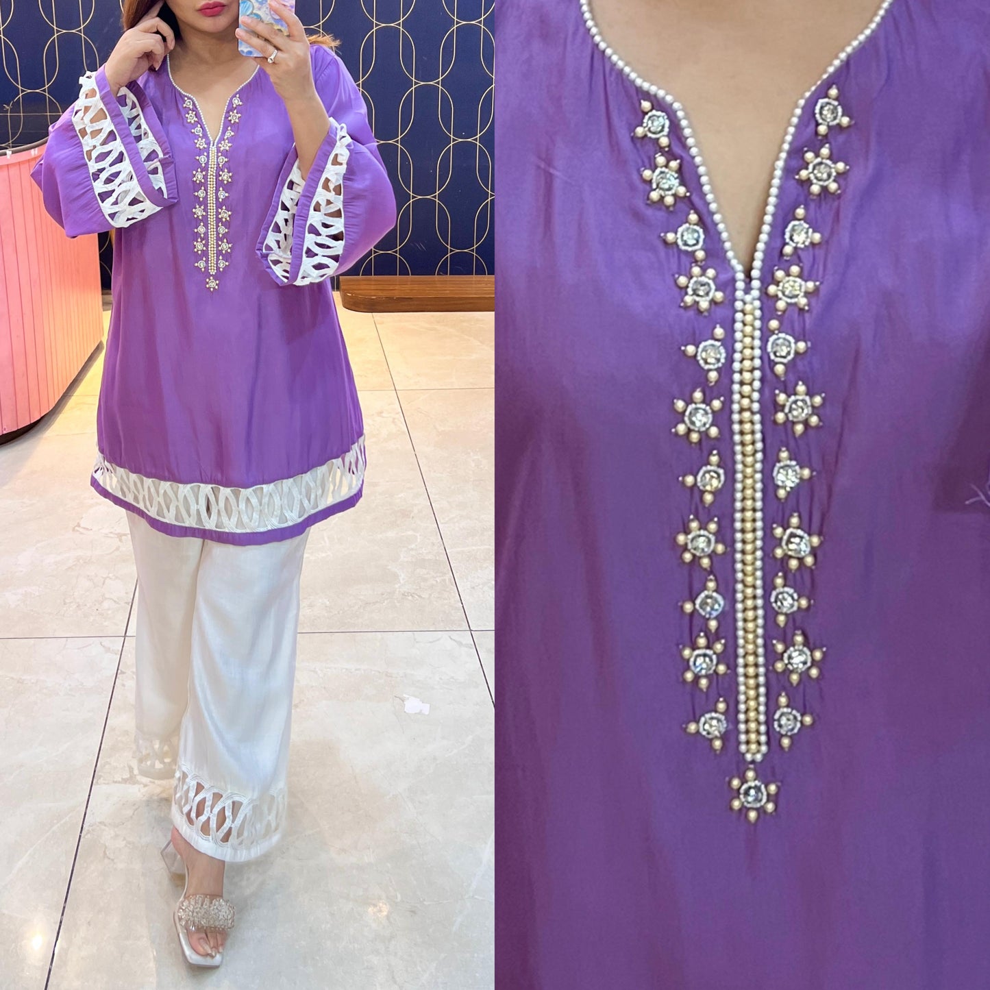 Beautiful coord set with pearl work