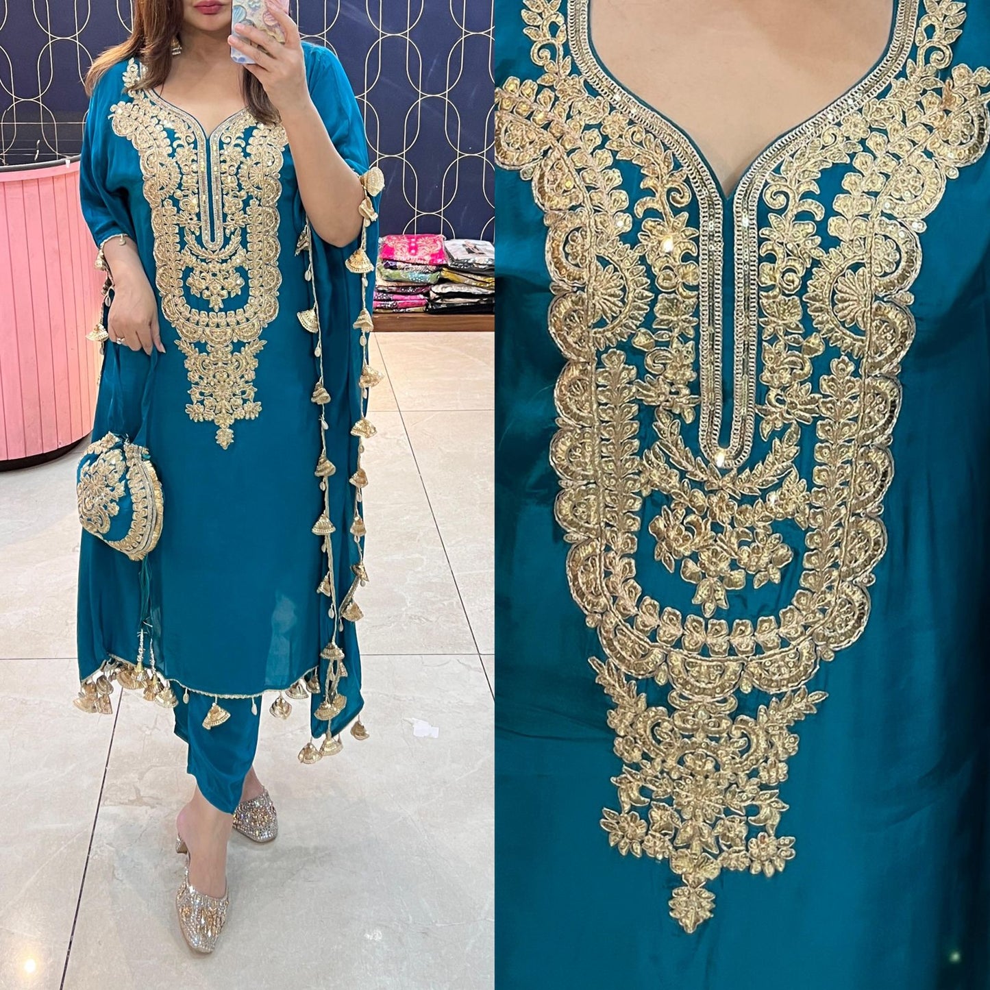 Pure crepe Kaftaan with beautiful embroidery