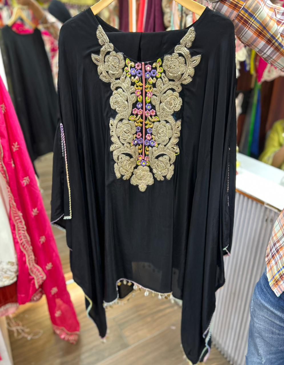 Pure crepe Kaftaan highlighted with beautiful embroidery