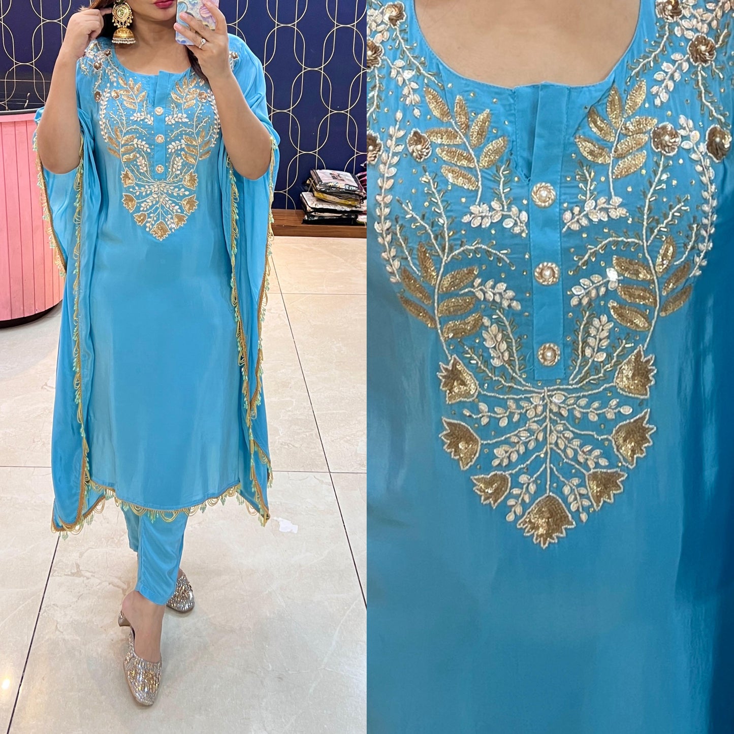 Pure Crepe kaftaan with beautiful handwork