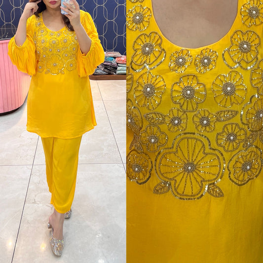 Pure crepe coord set highlighted with handwork