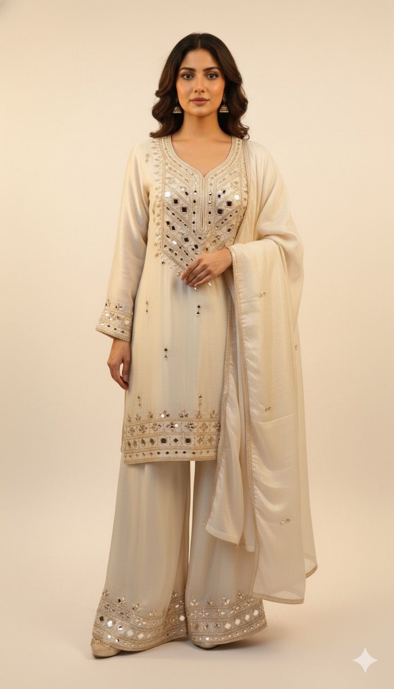 Pure tissue shimmer sharara with original mirror work