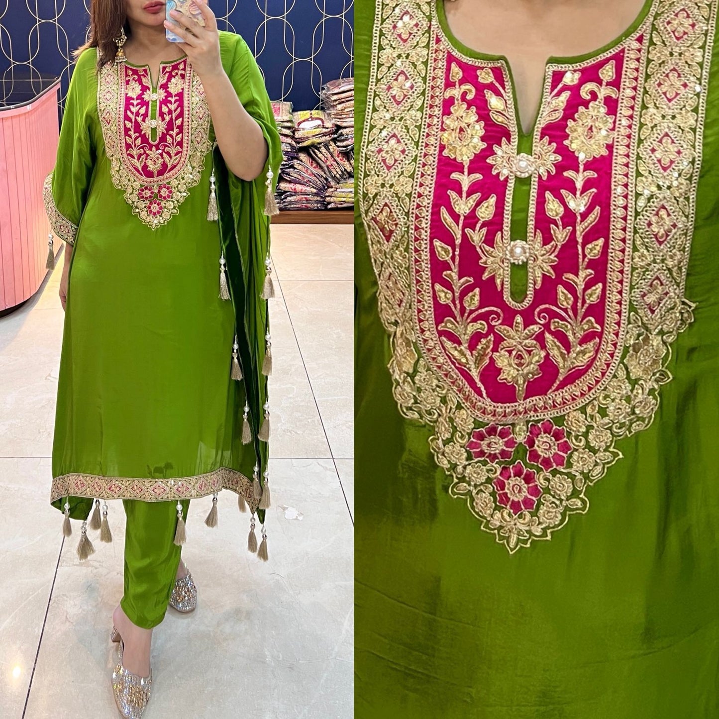 Pure Crepe kaftaan with gotapati and tussles