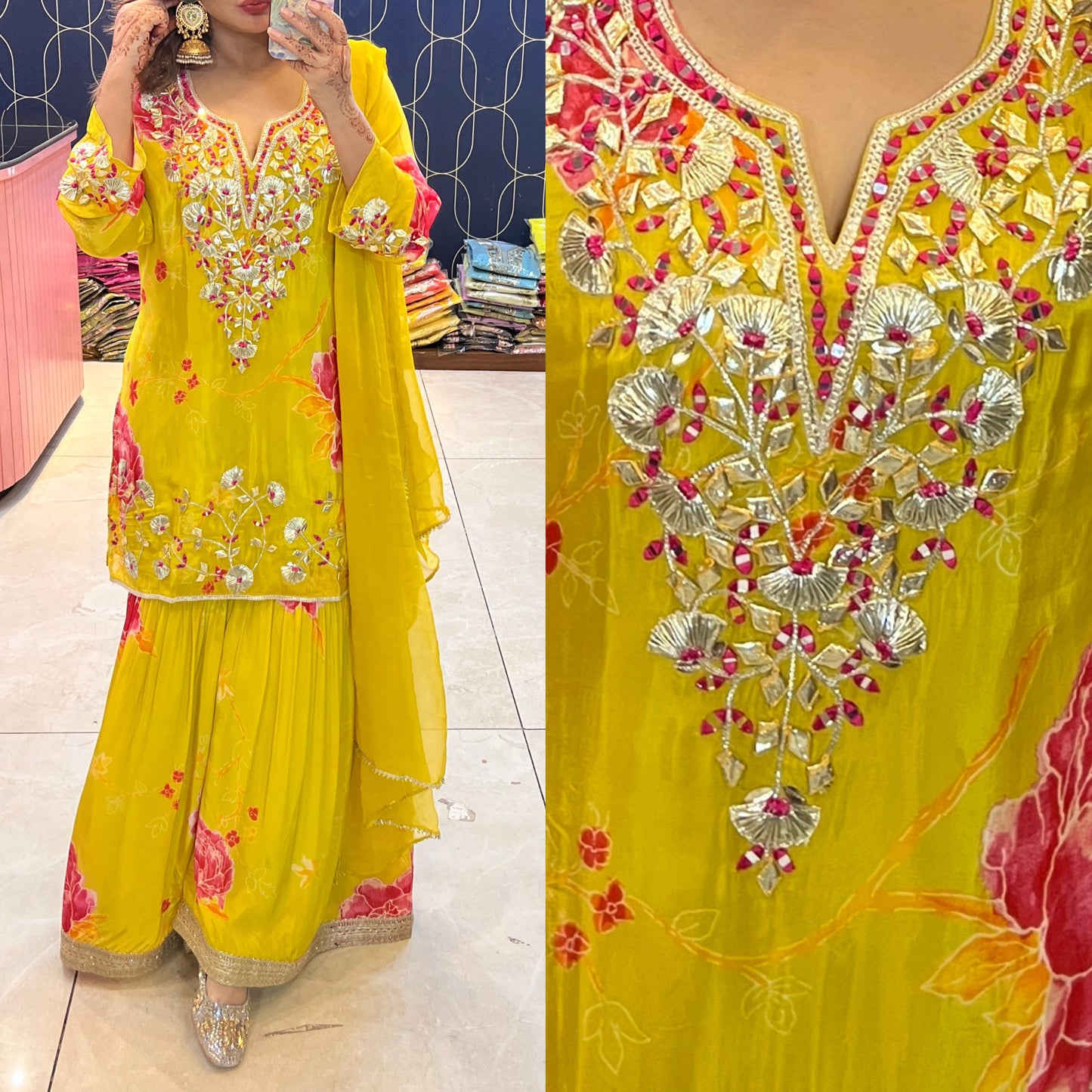 Printed Crepe Sharara suit