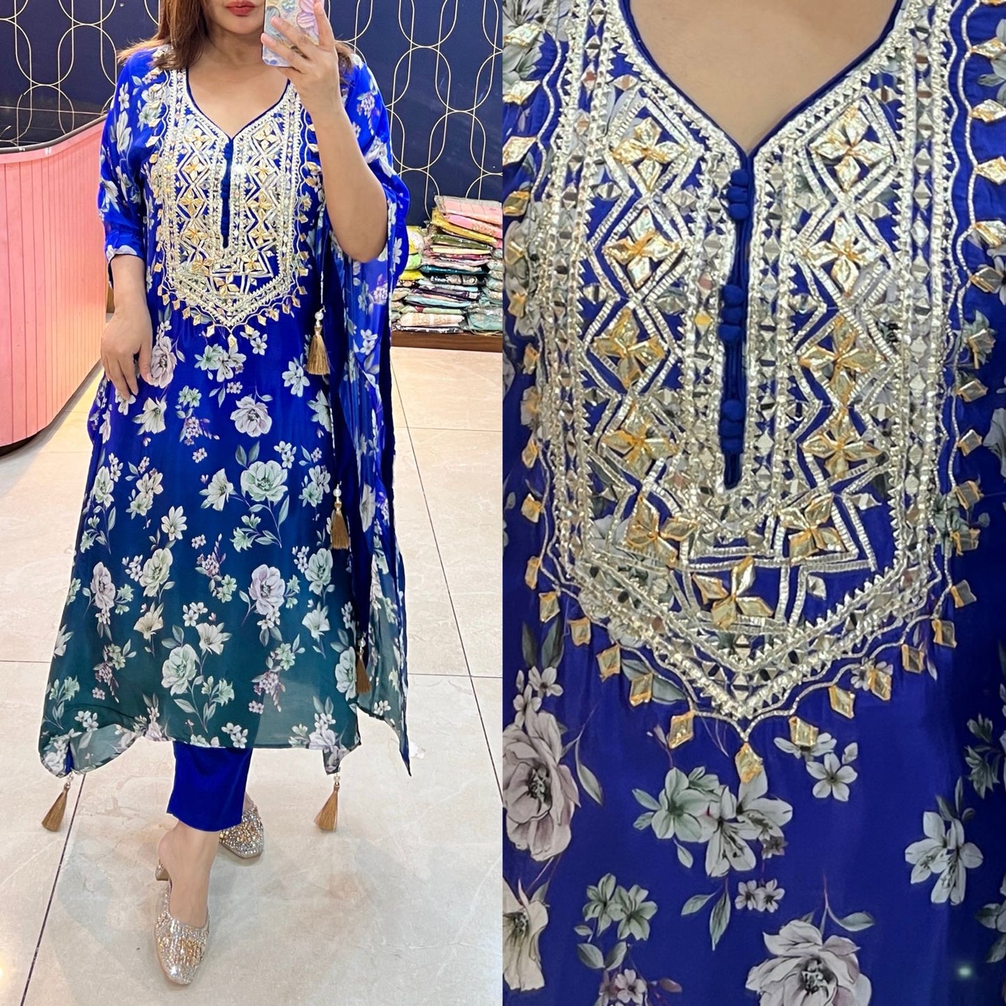 Pure Crepe Printed Kaftaan with Gotapati work