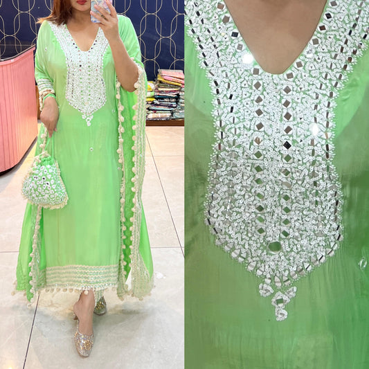 Pure crepe mirror work kaftaan