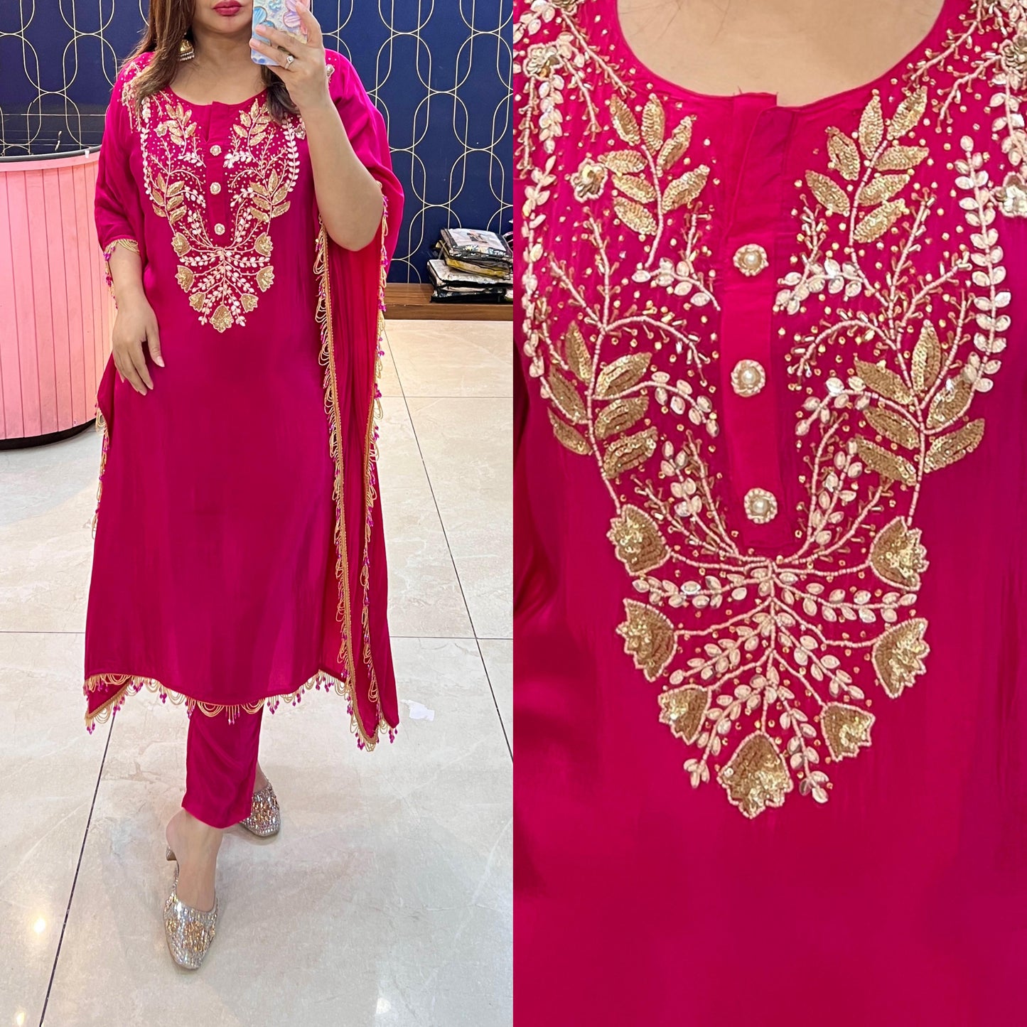 Pure Crepe kaftaan with beautiful handwork