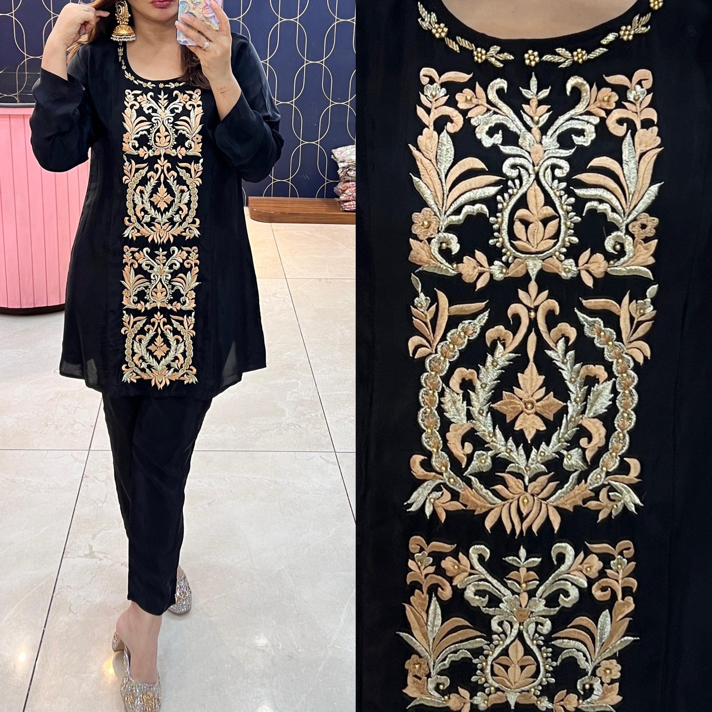 Beautiful crepe coord highlighted with beautiful embroidery