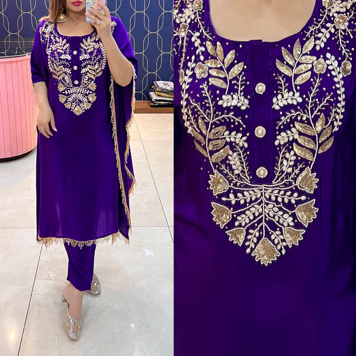 Pure Crepe kaftaan with beautiful handwork