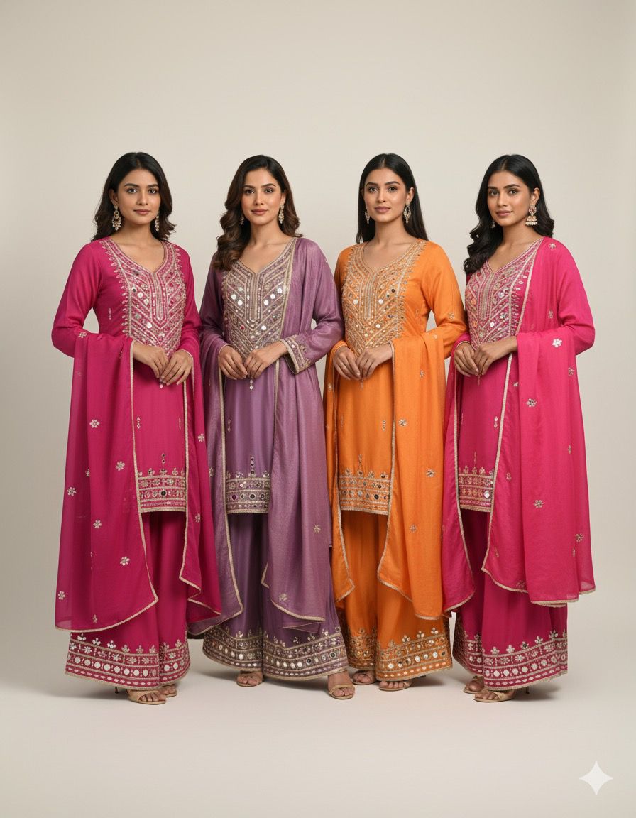 Pure tissue shimmer sharara with original mirror work