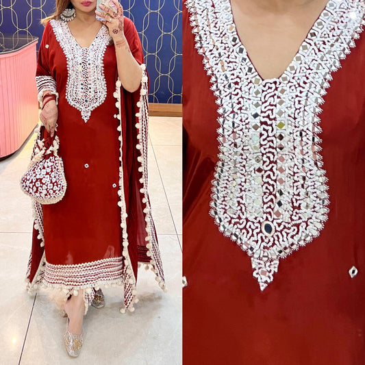 Pure crepe mirror work kaftaan