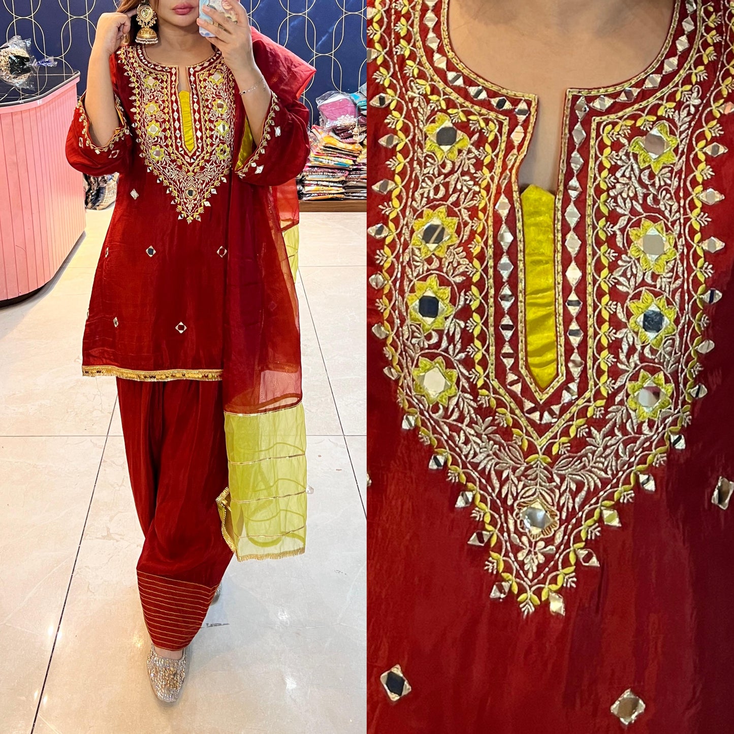 Pure Glass tissue Coord set with Farshi Salwar