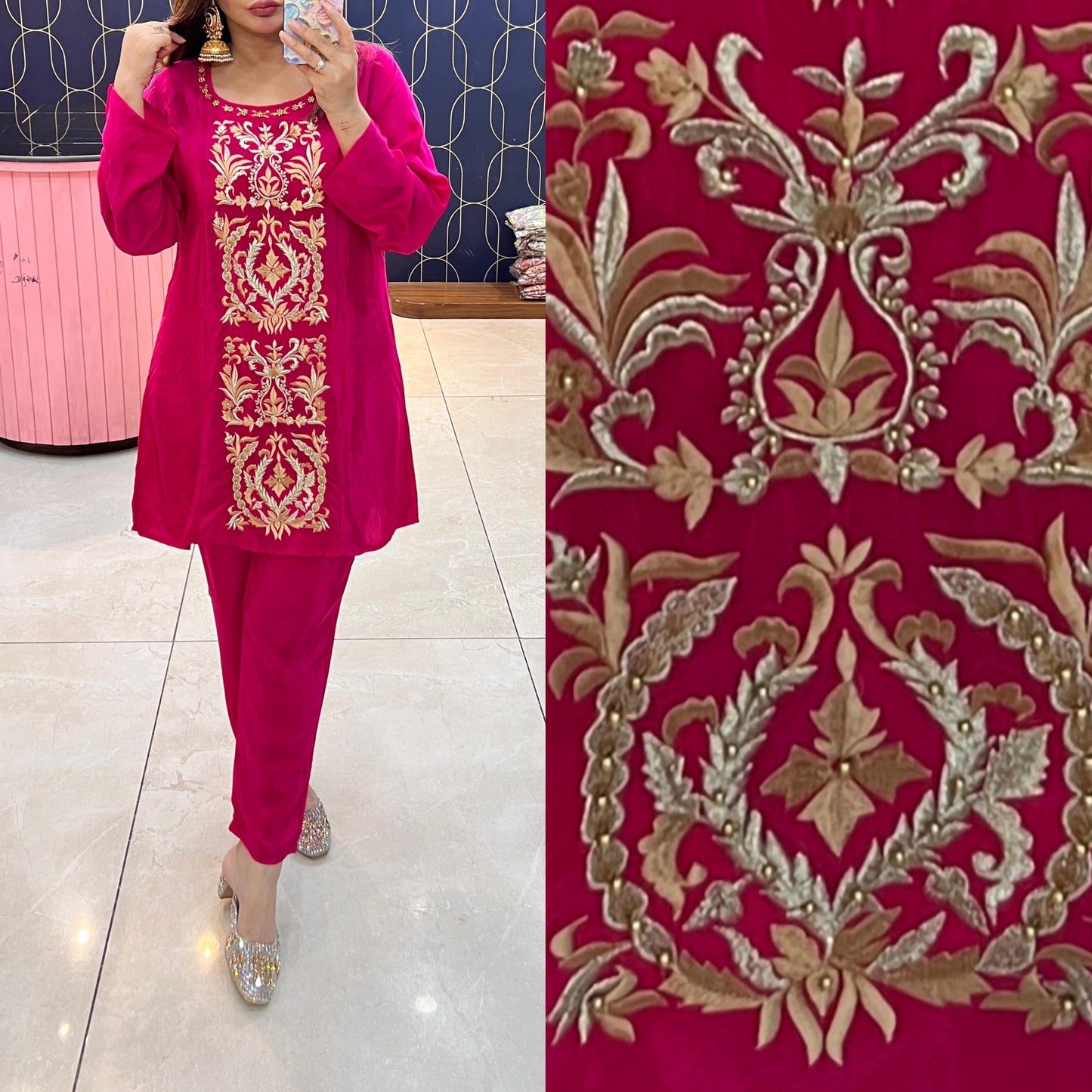 Beautiful crepe coord highlighted with beautiful embroidery