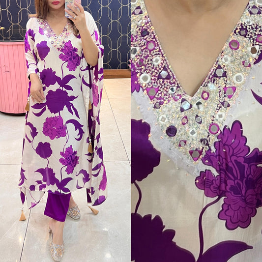 Pure crepe Kaftaan with original mirror work