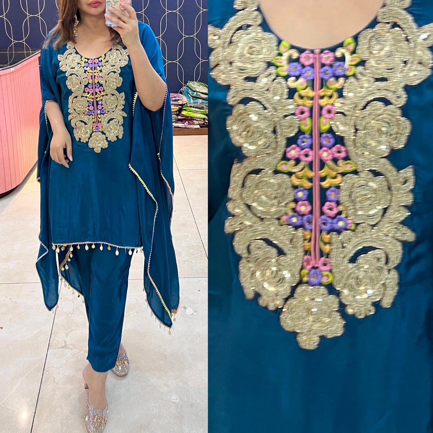 Pure crepe Kaftaan highlighted with beautiful embroidery